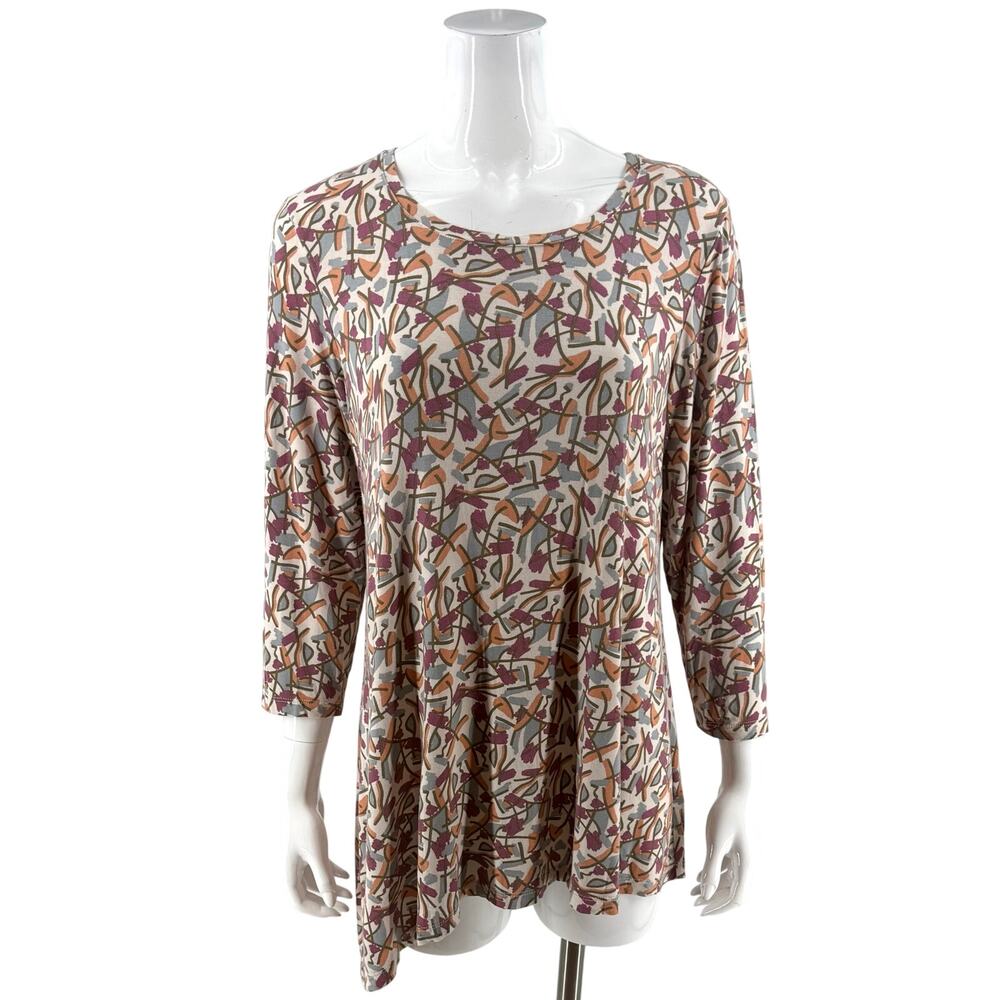 LOGO Lori Goldstien Asymmetrical Tunic Top Size Large Blue Purple Peach